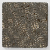 十字型のスクラッチまたはダークブラウンの立方体を含む正方形 ストーンコースター (正面)