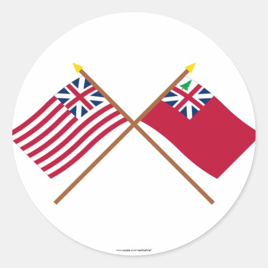 十字型グランドユニオン国旗と松の赤旗 ラウンドシール (正面)