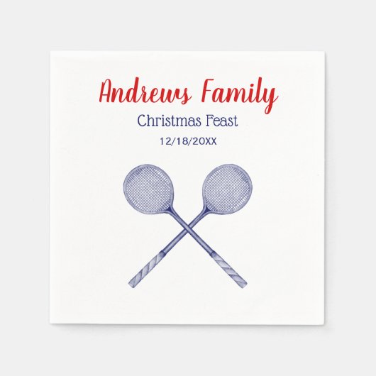 十字型スカッシュのラケット青 スタンダードカクテルナプキン (正面)