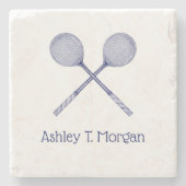 十字型スカッシュのラケット青 ストーンコースター (正面)