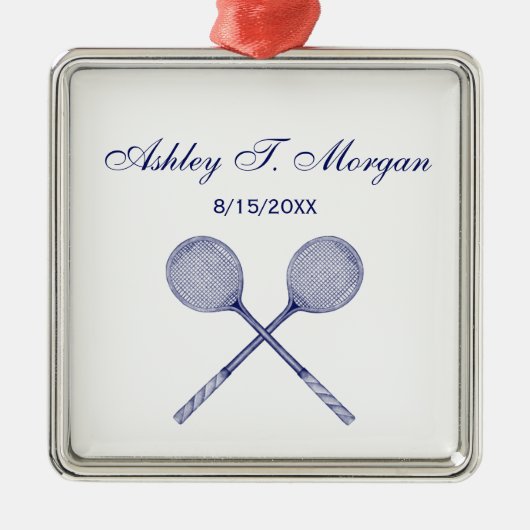 十字型スカッシュのラケット青 メタルオーナメント (正面)