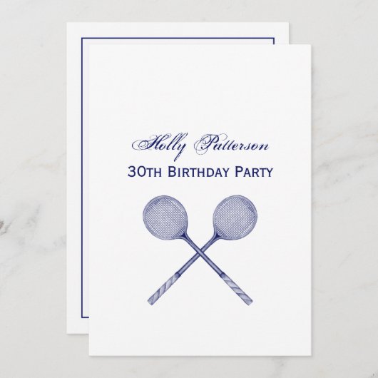 十字型スカッシュのラケット青 招待状 (正面/裏面)
