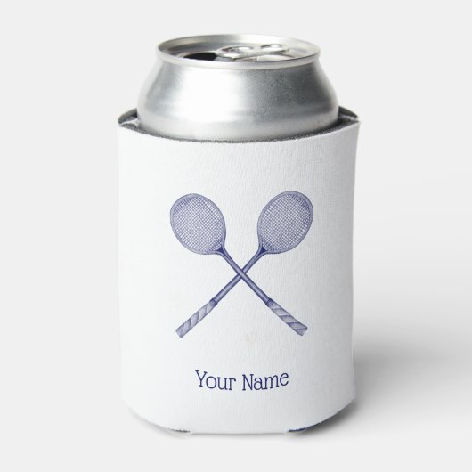 十字型スカッシュのラケット青 缶クーラー (缶正面)