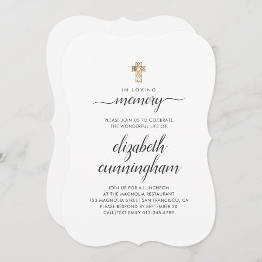 十字型記念葬祭ミニマリフェイクスト 招待状 (正面/裏面)