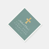 十字宗教少年グリーン最初の聖餐式 スタンダードカクテルナプキン (角)