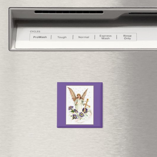 十字形とクレマチスの花の磁石と天使 マグネット (インサイチュ (食洗機))