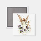 十字形とクレマティスの花を持つ天使 マグネット (正面/裏面)