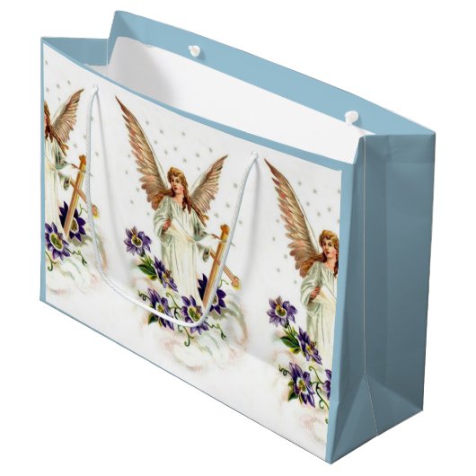 十字形とクレマティスの花を持つ天使 ラージペーパーバッグ (正面アングル)