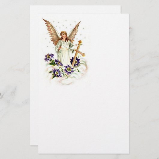 十字形とクレマティスの花を持つ天使 便箋 (正面/裏面)