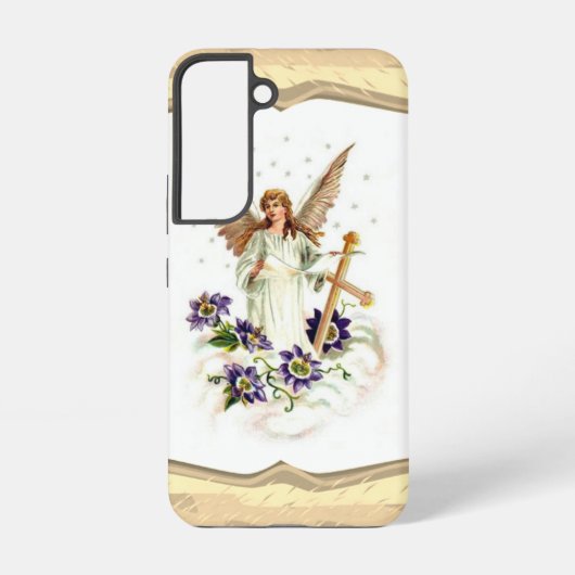 十字形とクレマティスの花を持つ天使 SAMSUNG GALAXYケース (裏面)