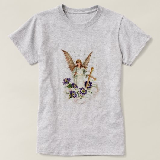 十字形とクレマティスの花を持つ天使 Tシャツ (デザイン正面)