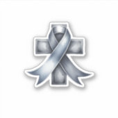 十字形の脳癌のグレーリボン シール (正面)