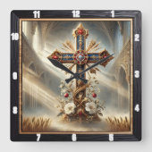 十字形華美ゴシック大聖堂 スクエア壁時計 (正面)