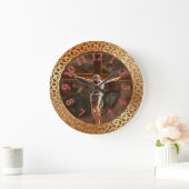 十字時計の金ゴールド箔のテクスチャ上のイエス ラージ壁時計 (ホーム)