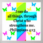 十字架かわいらしと蝶のピリピ4:13 ポスター (正面)