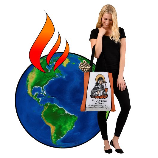 十字架で覆われたハートを持つシエナの聖キャサリン トートバッグ