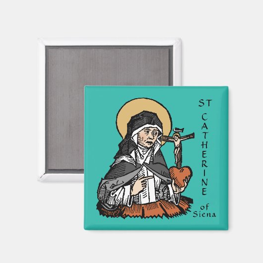 十字架で覆われたハートを持つシエナの聖キャサリン マグネット (正面/裏面)