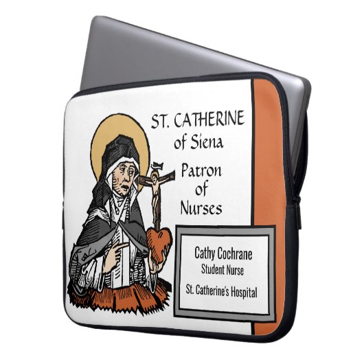 十字架で覆われたハートを持つシエナの聖キャサリン ラップトップスリーブ (正面左)