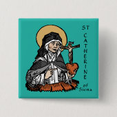 十字架で覆われたハートを持つシエナの聖キャサリン 缶バッジ (正面)