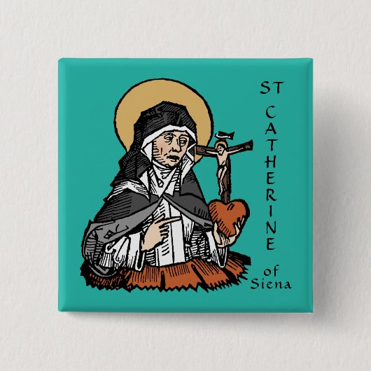 十字架で覆われたハートを持つシエナの聖キャサリン 缶バッジ (正面)