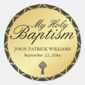 十字架との私の聖バプテスマの金ゴールド封筒用シール ラウンドシール (正面)