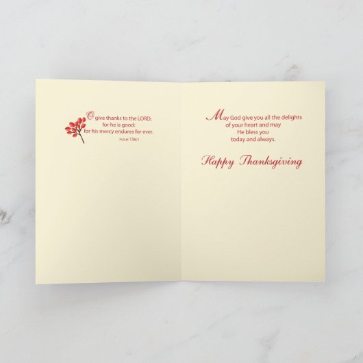 十字架とカボチャの感謝祭で従兄弟へ カード (内部)