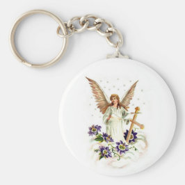 十字架とクレマチスの花の天使 キーホルダー