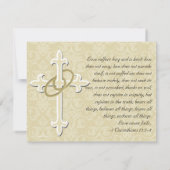 十字架とゴールドの指輪の結婚式招待状 前撮りカード セーブザデート (裏面)