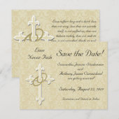 十字架とゴールドの指輪の結婚式招待状 前撮りカード セーブザデート (正面/裏面)
