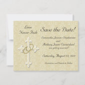 十字架とゴールドの輪 結婚式の招待状(Save the Date)カード セーブザデート (正面)