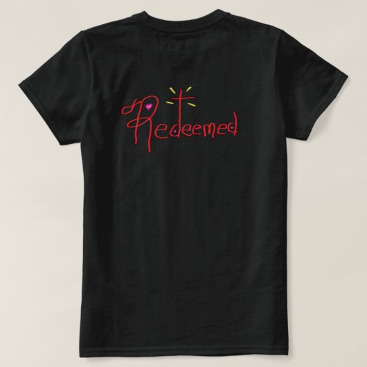 十字架とハートで救われたキリスト教 Tシャツ (デザイン裏面)