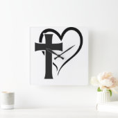 十字架とハート スクエア壁時計 (ホーム)