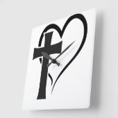 十字架とハート スクエア壁時計 (傾斜)