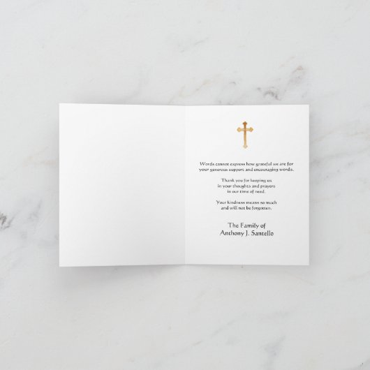 十字架とバラクリスチャンの哀悼の意 サンキューカード (内部)