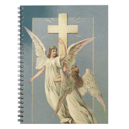 十字架とビクトリアンの天使たち、ヴィンテージのイースター ノートブック (正面)