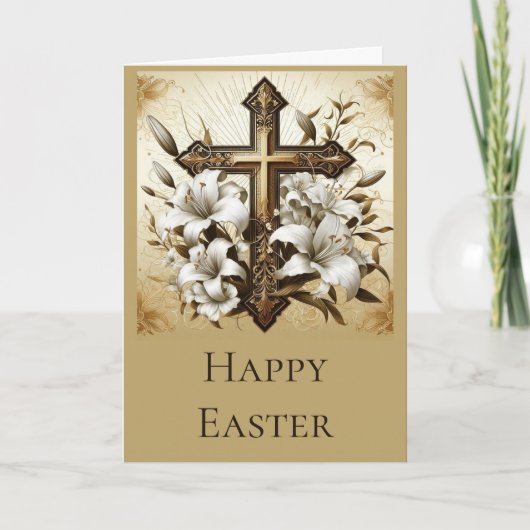 十字架とユリでこのイースターカードをパーソナライズ サンキューカード (正面)