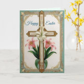 十字架とユリのイースターグリーティングカード カード (黄色い花)