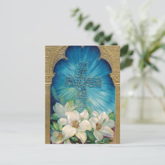 十字架とユリのイースター シーズンポストカード (スタンド正面)