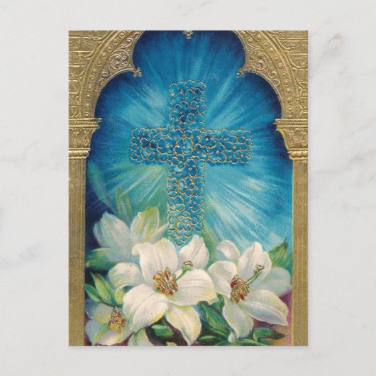 十字架とユリのイースター シーズンポストカード (正面)