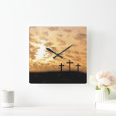 十字架と日没"彼は上昇している"イースターの壁時計 スクエア壁時計 (ホーム)