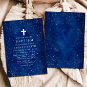 十字架と星空の洗礼 Elegant Starry Night With Cross Baptism 招待状
