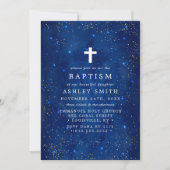 十字架と星空の洗礼 Elegant Starry Night With Cross Baptism 招待状 (正面)