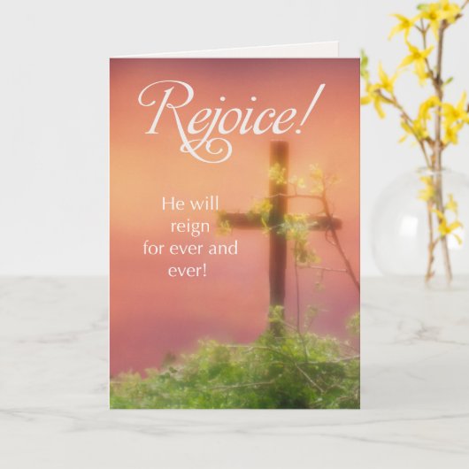 十字架と枝を持つイースターの司祭 カード (黄色い花)