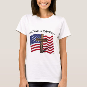 十字架と米国旗を持つ神の下の一つの国 Tシャツ