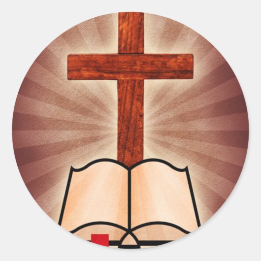 十字架と聖書 ラウンドシール (正面)