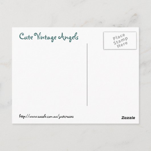 十字架と花の付いたかわいい天使 ポストカード (裏面)