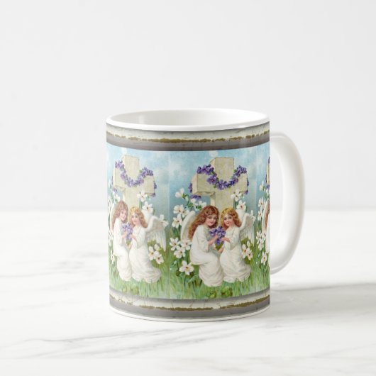 十字架と花の可愛い天使たち コーヒーマグカップ (正面右)