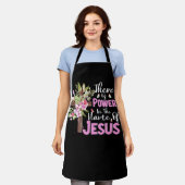 十字架と花Jesの名の力がある エプロン (着用した状態)