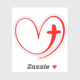 十字架と赤いハートの組み合わせ シール