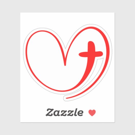 十字架と赤いハートの組み合わせ シール (シート)